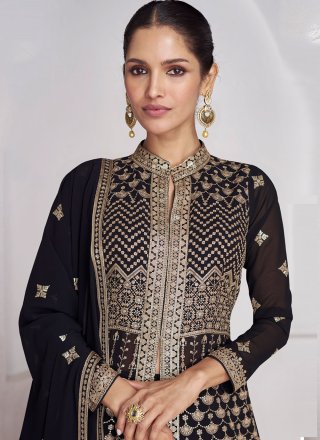 Black Georgette Lehenga Choli with Embroidered Work for Ceremonial