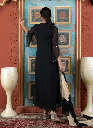Black Georgette Pant Style Suit with Gota and Hand Work