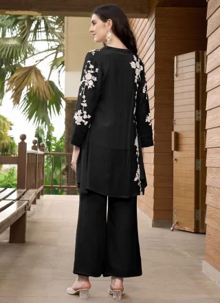 Black Georgette Plain Work Casual Kurti for Women