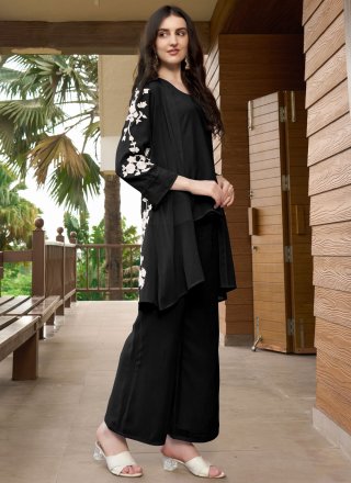 Black Georgette Plain Work Casual Kurti for Women