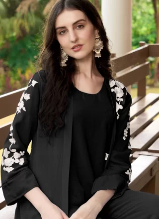 Black Georgette Plain Work Casual Kurti for Women