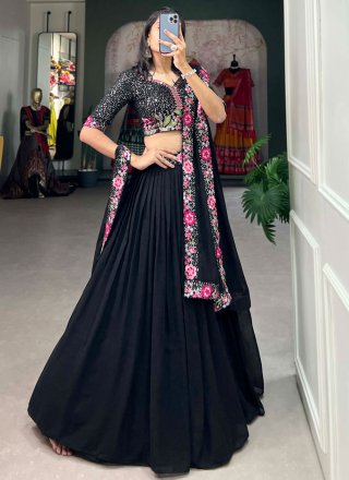 Black Georgette Plain Work Lehenga Choli for Ceremonial