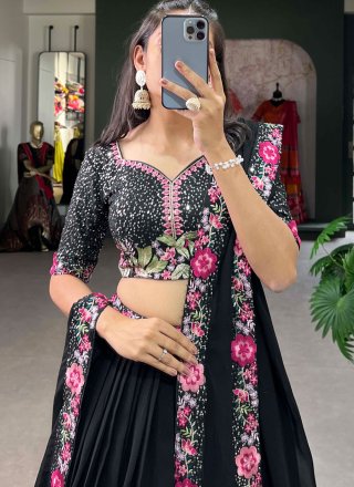 Black Georgette Plain Work Lehenga Choli for Ceremonial