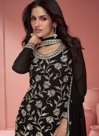 Black Georgette Salwar Suit with Embroidered Work for Women