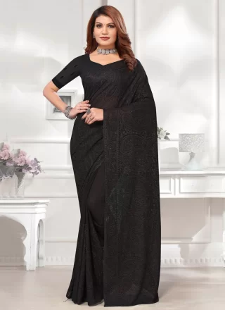 Black Georgette Trendy Saree with Embroidered and Resham Work