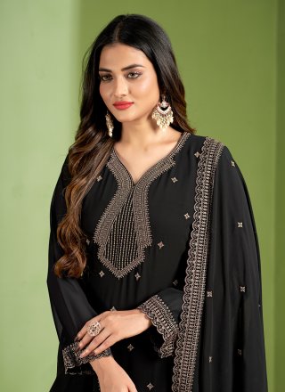 Black Georgette Trendy Suit with Embroidered Work for Festival