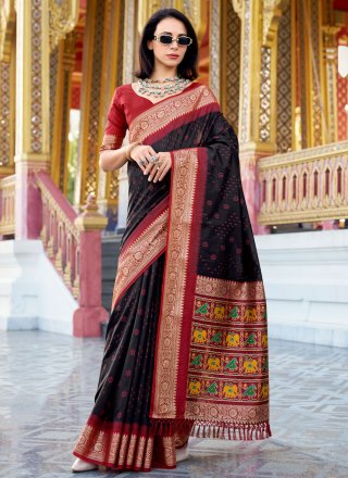 Traditional jute silk saree, sale Black maroon combination,