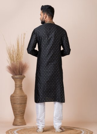 Black Jacquard Silk Kurta Pyjama