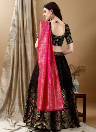 Black Jacquard Silk Lehenga Choli with Jacquard Work