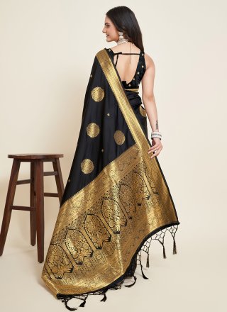 Black Jacquard, Weaving and Zari Work Silk Traditional Saree