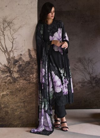 Black Muslin Digital Print Work Pant Style Suit for Ceremonial