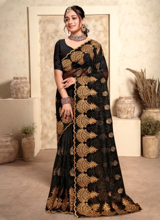 Black Resham Pure Silk Brocade Jacquard Fabric