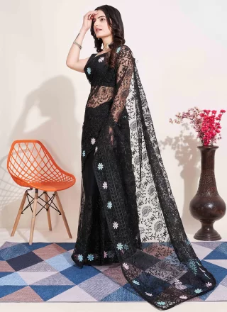 Black Net Embroidered Work Classic Sari