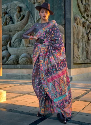 Black Organza Classic Sari with Weaving Work