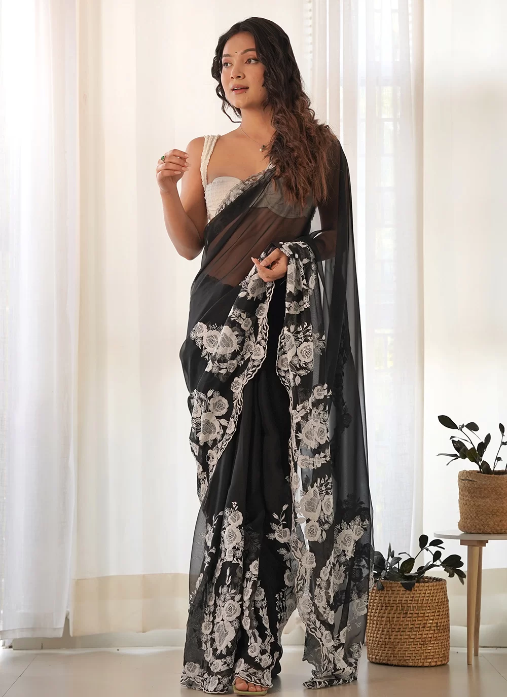 Designer GotaPatti Saree, Bollywood Designer Sari, Black Organza Silk Saree, Chikankari Saree With on sale Blouse, Wedding Anniversary Gift Saree