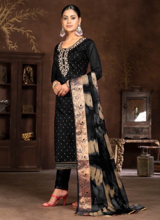 Black Organza Salwar Suit with Hand and Woven Work