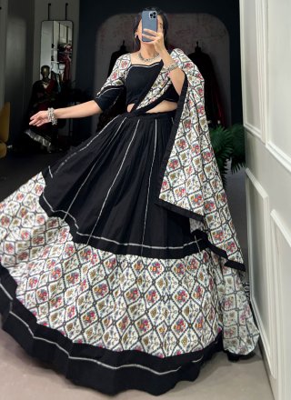 Black Patola Print and Plain Work Cotton Lehenga Choli