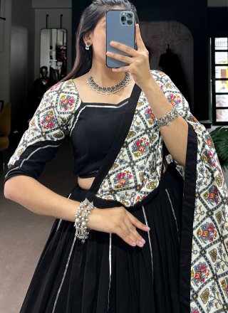 Black Patola Print and Plain Work Cotton Lehenga Choli