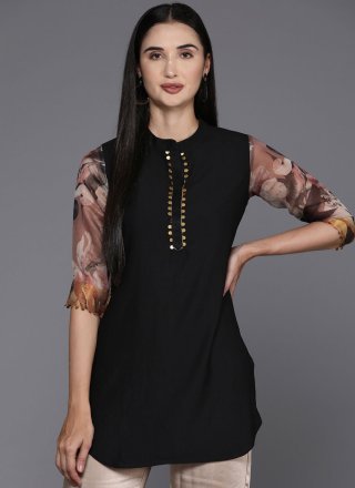 Black Polyester Casual Kurti with Print Work