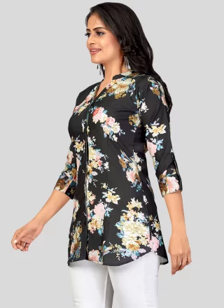 Black Pure Crepe Casual Kurti with Print Work