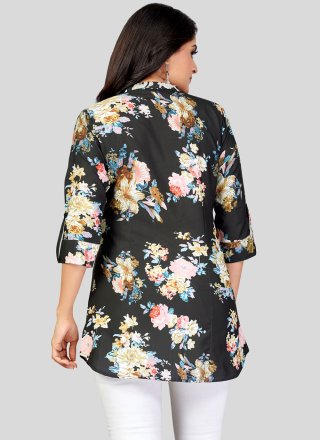 Black Pure Crepe Casual Kurti with Print Work
