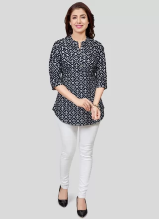 Black Pure Crepe Party Wear Kurti with Print Work