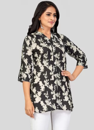 Black Pure Crepe Print Work Designer Kurti for Women