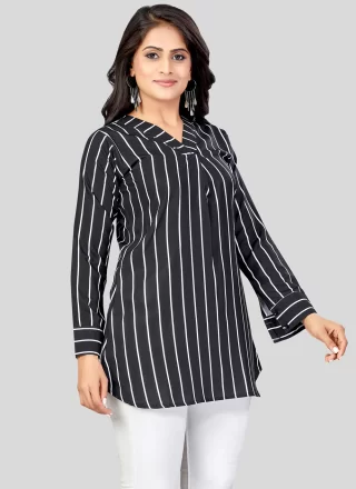 Black Pure Crepe Print Work Party Wear Kurti