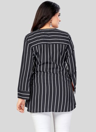 Black Pure Crepe Print Work Party Wear Kurti