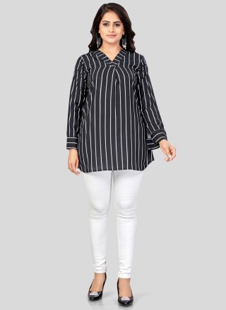 Black Pure Crepe Print Work Party Wear Kurti