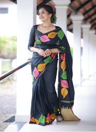Black Pure Silk Trendy Saree with Woven Work for Women