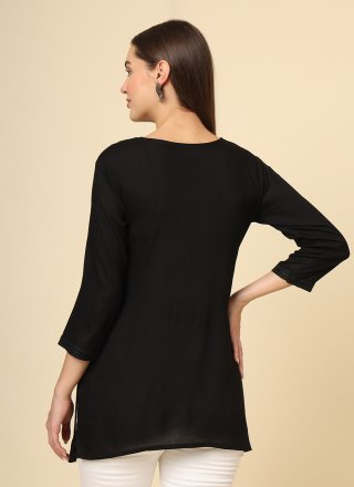 Black Rayon Casual Kurti with Chikankari, Embroidered and Lucknowi Work Work for Casual