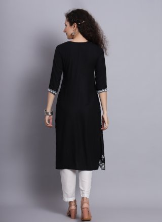 Black Rayon Chikankari and Embroidered Work Casual Kurti for Casual