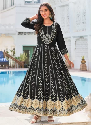 Black Rayon  Designer Gown with Digital Print Work for Festival
