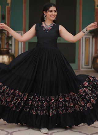 Black Rayon  Designer Gown with Print Work