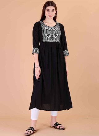 Black Rayon Designer Kurti with Embroidered Work