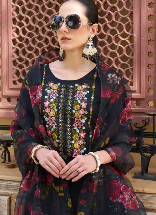 Black Rayon Embroidered and Mirror Work Readymade Salwar Suit for Ceremonial