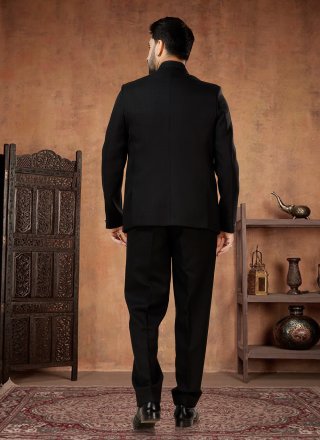 Black Rayon Jodhpuri Suit with Buttons Work for Men