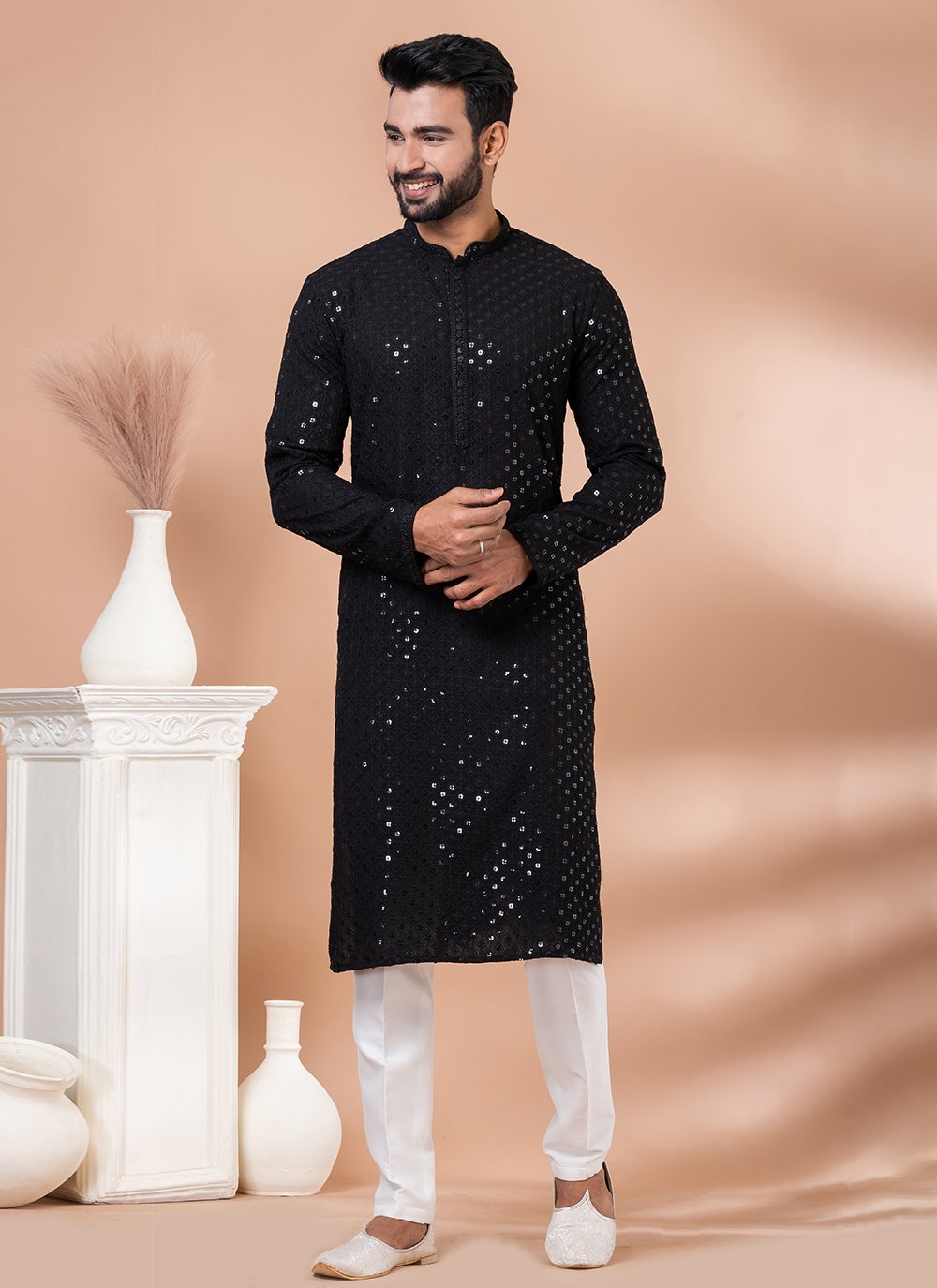 Black kurta pajama for man sale