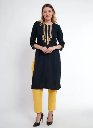 Black Rayon Lace Work Pant Style Suit for Women