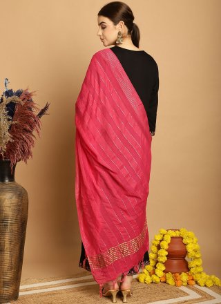 Black Rayon Readymade Salwar Suit with Embroidered Work