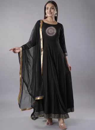 Black Rayon Salwar Suit with Embroidered Work