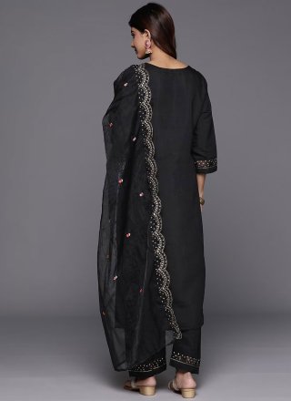 Black Silk Blend Embroidered Work Palazzo Salwar Suit