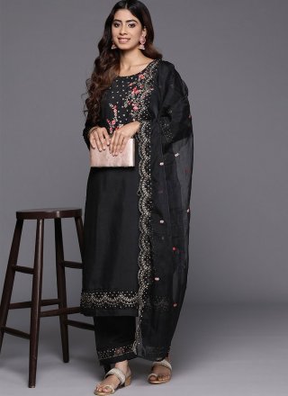 Black Silk Blend Embroidered Work Palazzo Salwar Suit