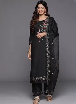 Black Silk Blend Embroidered Work Palazzo Salwar Suit