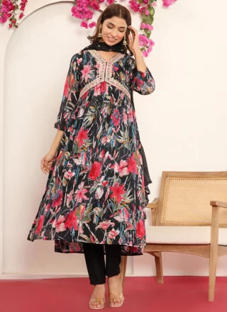 Black Silk Blend Embroidered Work Salwar Suit