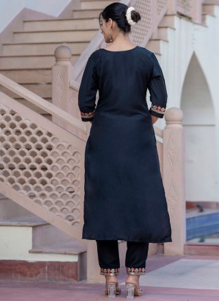 Black Silk Blend Readymade Salwar Suit with Embroidered Work for Women