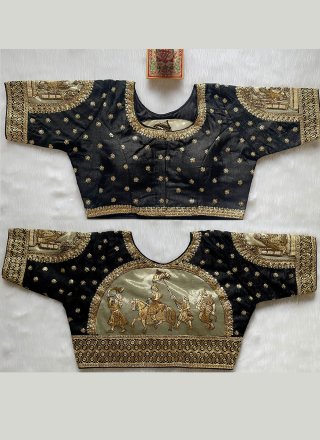 Black Silk Blouse with Embroidered, Sequins and Stone Work