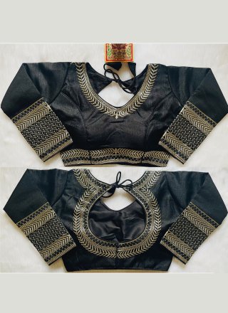 Black Silk Blouse with Embroidered, Sequins and Zari Work