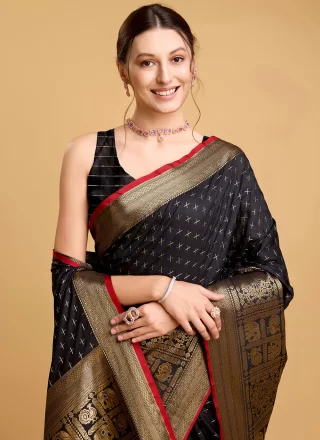 Black Silk Contemporary Sari with Jacquard and Weaving Work for Ceremonial